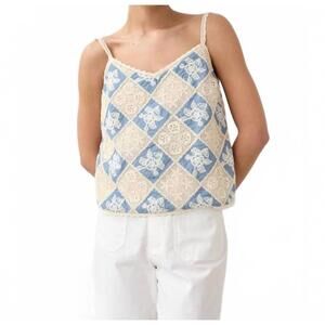 NEW RAISONNEL crochet patchwork cami top in natural chambray